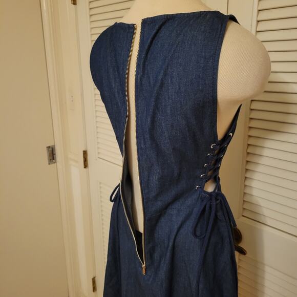 Deep V-Neck Corset Tie Cotton Denim Mini Dress Intermix Size S - Picture 7 of 8